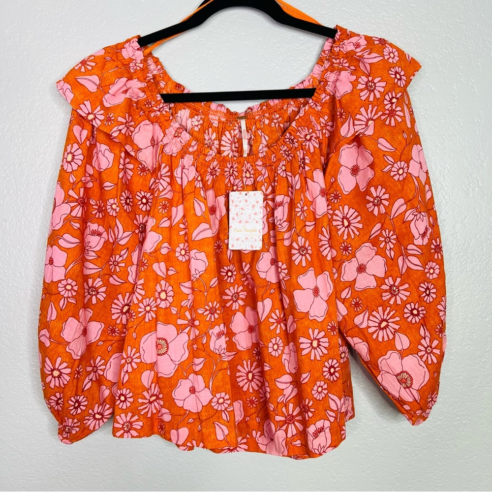 Free People NWT Miss Daisy Floral Printed Smock Blouse sz S - Picture 5 of 8